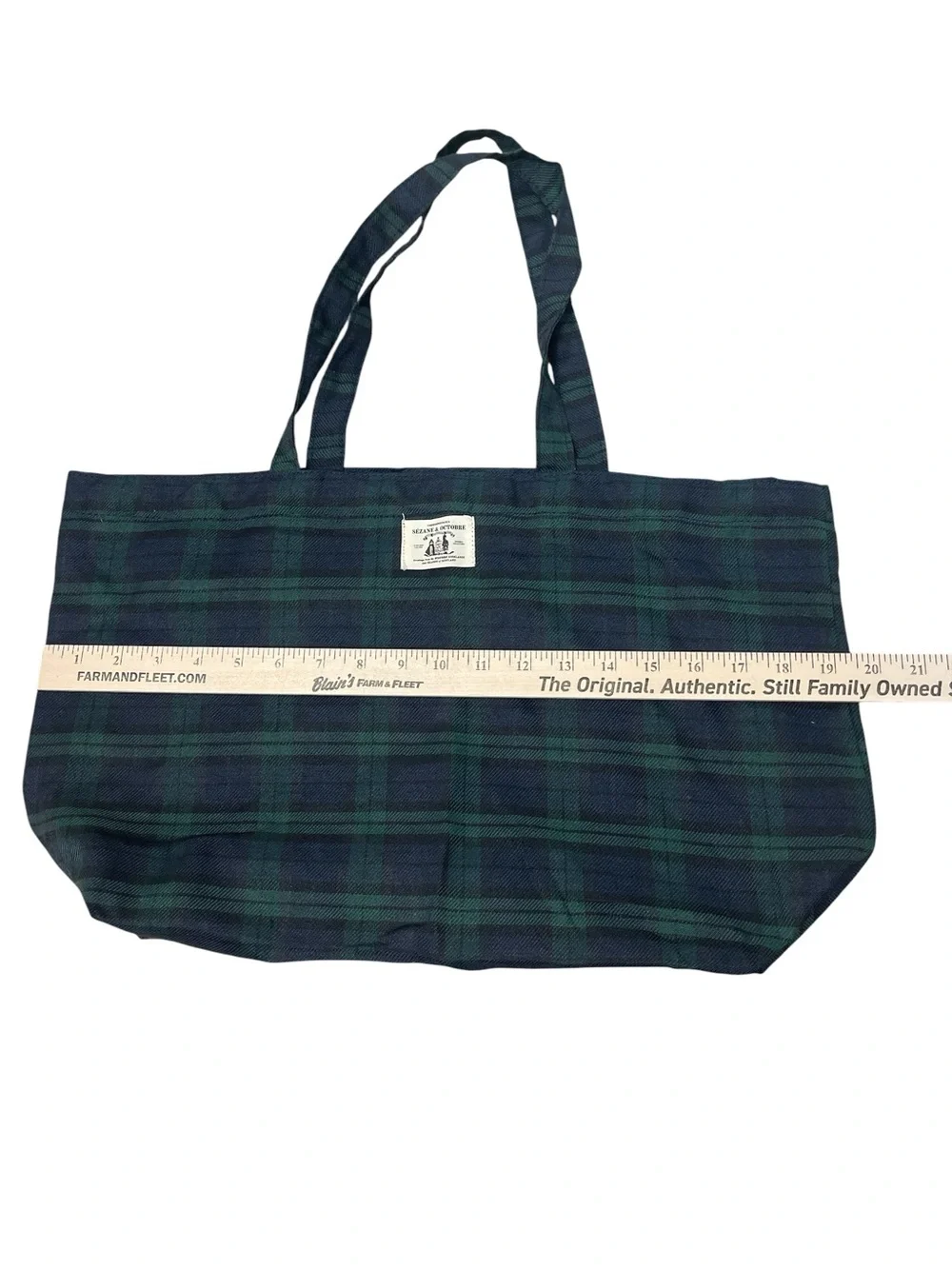 Sezane & Octobre Green and Navy Plaid Tote